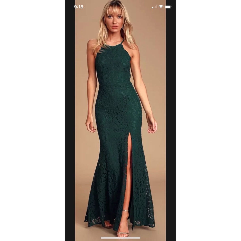 Lulus Splendor of Love Emerald Green Lace Maxi, Size XS